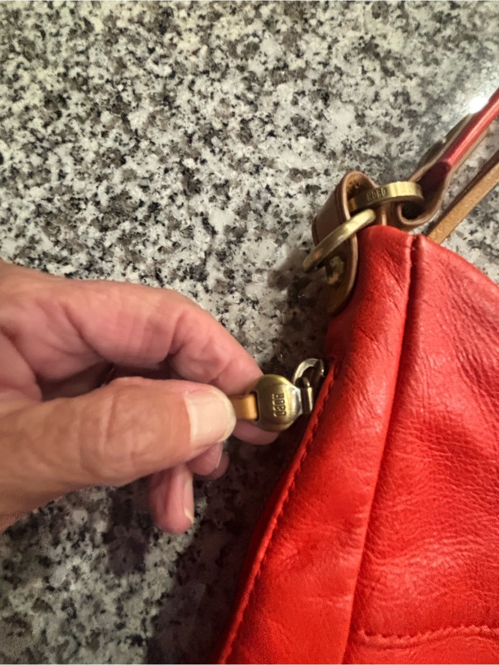 HOBO Red/Orange Leather Hobo Shoulder Bag with Tan Accent - Picture 2 of 9